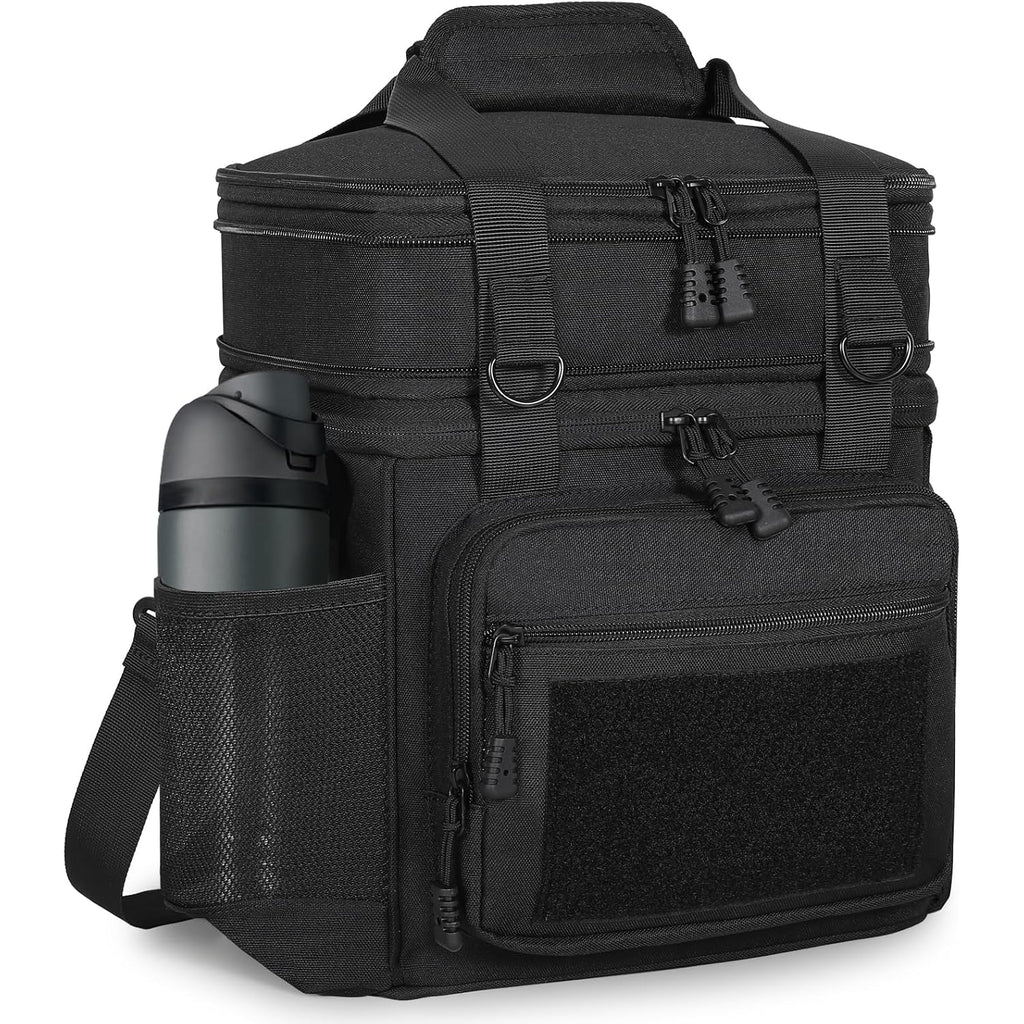 Tactical Lunch Box Cooler Bag - Expandable Insulated Lunch Bag For Men Daily - Large Lunchbox For Adults Work Shifts Outdoor Trips Black 16L