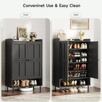 Shoe Cabinet With Cross Molding Doors, 6-Tier Shoe Storage Cabinet With 3 Adjustable Shelves And Metal Legs, 45'' Tall Shoes Rack Organizer Cabinet For Entryway, Front Door, Black