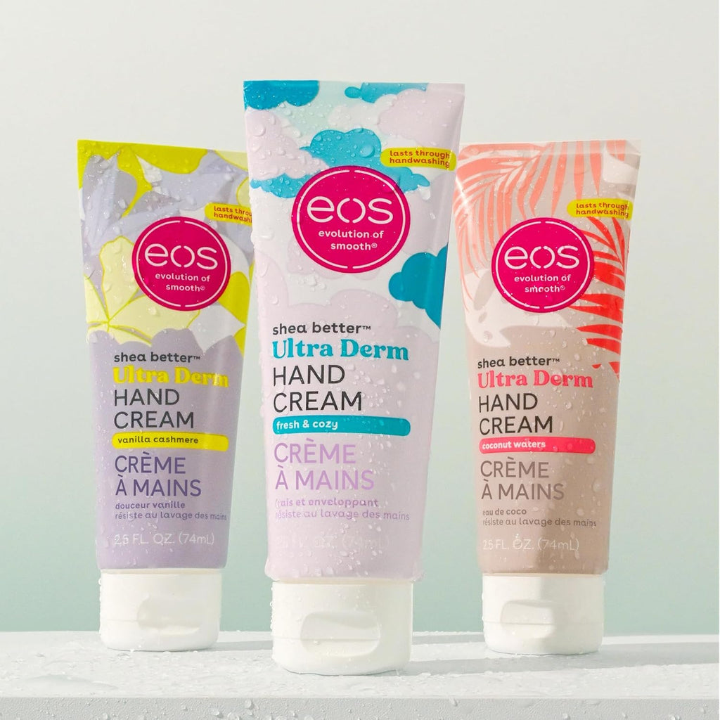 Bundle of eos Shea Better Hand Cream - Vanilla Cashmere + Fresh & Cozy + Coconut- Natural Shea Butter Hand Lotion and Skin Care, 24 Hour Hydration with Shea Butter & Oil, 2.5 oz, Packaging May Vary