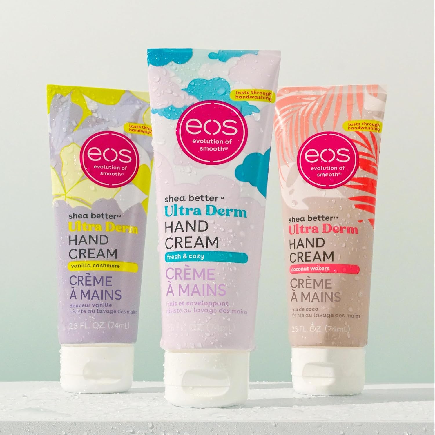 Bundle of eos Shea Better Hand Cream - Vanilla Cashmere + Fresh & Cozy + Coconut- Natural Shea Butter Hand Lotion and Skin Care, 24 Hour Hydration with Shea Butter & Oil, 2.5 oz, Packaging May Vary