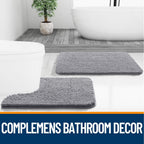 Olanly Bathroom Rugs Sets 2 Piece, Soft Absorbent Chenille Bath Mats And U-Shaped Contour Toilet Mat Area Rug Set, Machine Washable Bath Carpet, Home Decor Accessories (30"X20"+24"X20", Grey)