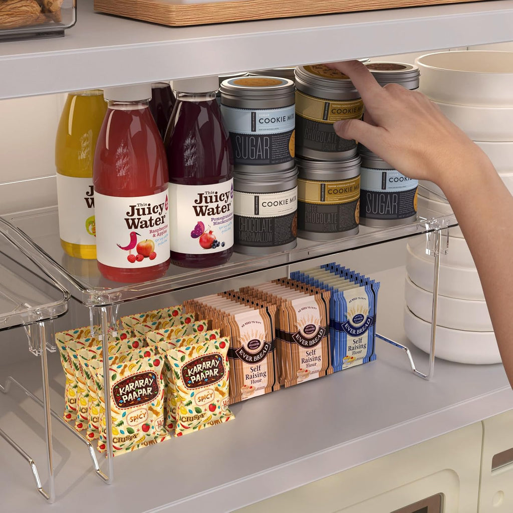 Starlatta 2 Pcs Cabinet Organizer Shelf, Stackable Kitchen Counter Shelves, Spice Rack,Countertop Organizers, Clear Plastic Storage Shelves Rack For Makeup,Bathroom,Cupboard,Desk,Pantry Organization