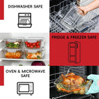 4 Pack 8 Cups/ 63oz Large Glass Storage Containers with Lids, Meal Prep Containers, Glass Food Storage with Airtight Lid for Baking, Leak Proof & Microwave, Oven Safe (4 Containers + 4 Lids)