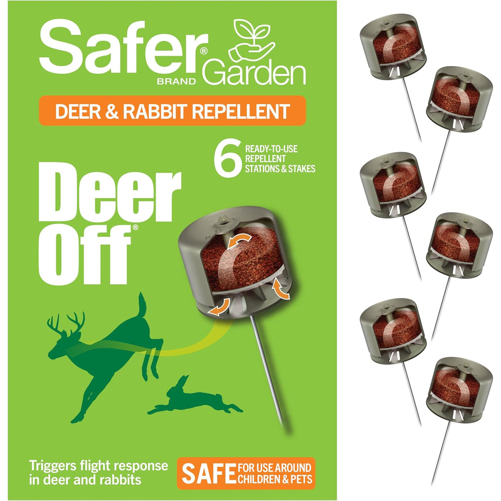 Safer Brand Deer-Off Repellent Stations, 6-Pack, Deer And Rabbit Repellent | 90-Day Coverage Up To 192 Sq Ft, Animal Deterrent Stakes, Deer Repellent Devices, Weatherproof Stations, Dried Blood Formula