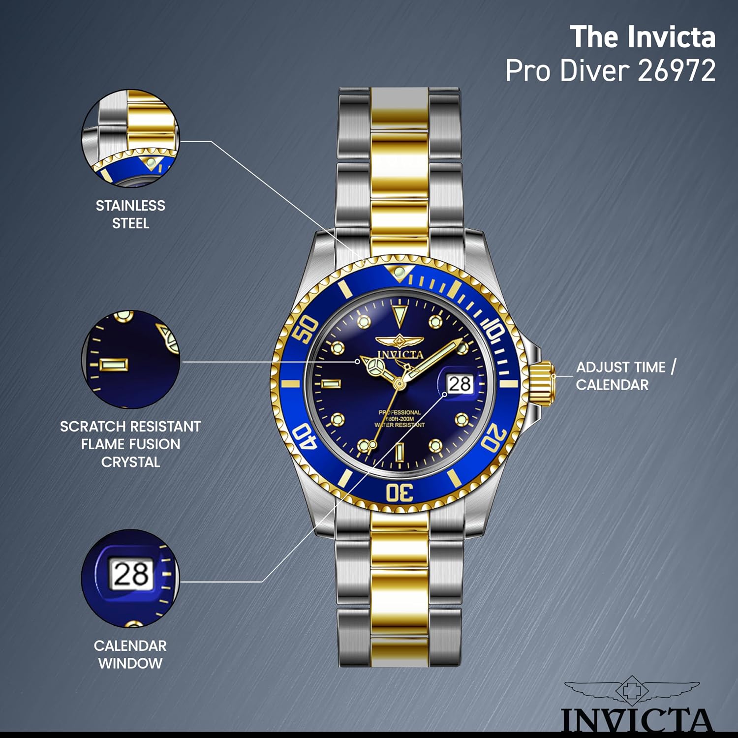 Invicta Men'S Pro Diver Quartz Watch With Stainless Steel Strap