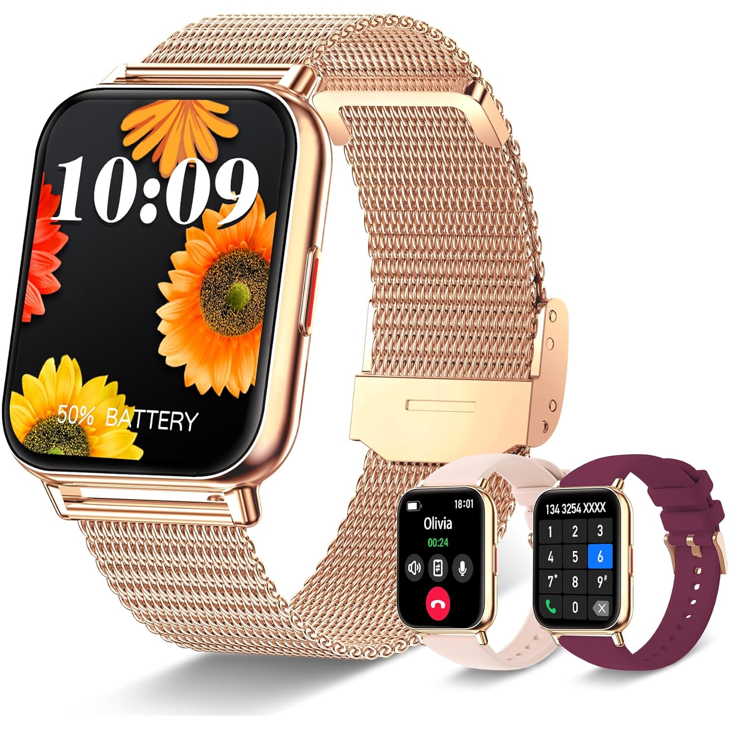 Iaret Smart Watch (Answer/Make Calls), Smart Watches for Women, Fitness Tracker with Heart Rate Sleep Monitor Pedometer Calories, Waterproof Fitness Watch for Android iPhone (Rose Gold)