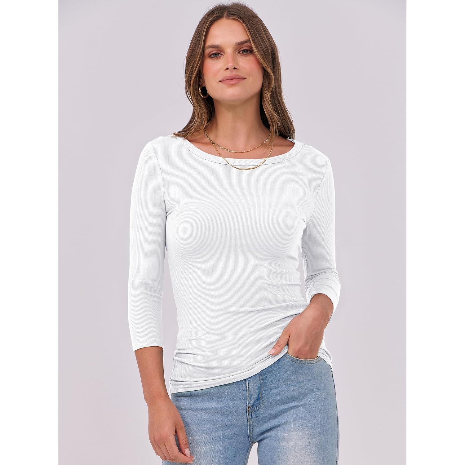 Anrabess Womens 3/4 Long Sleeve Tops Ribbed Knit Slim Fitted Shirts Basic Tee Fall Outfits 2026 Fashion Y2K Clothes
