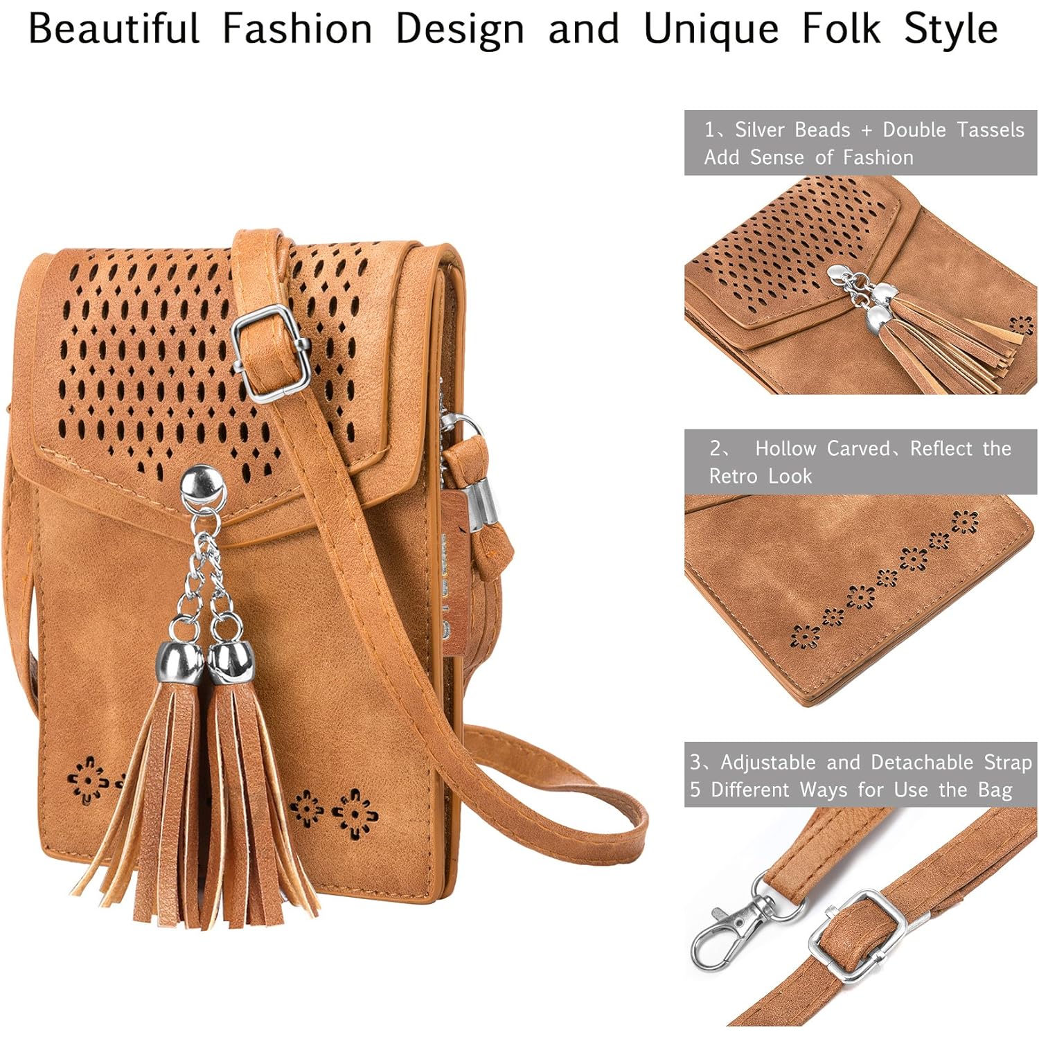 seOSTO Womens Small Crossbody Bag For Woman, Tassel Wallet Purse，Gifts For Teenage Girls