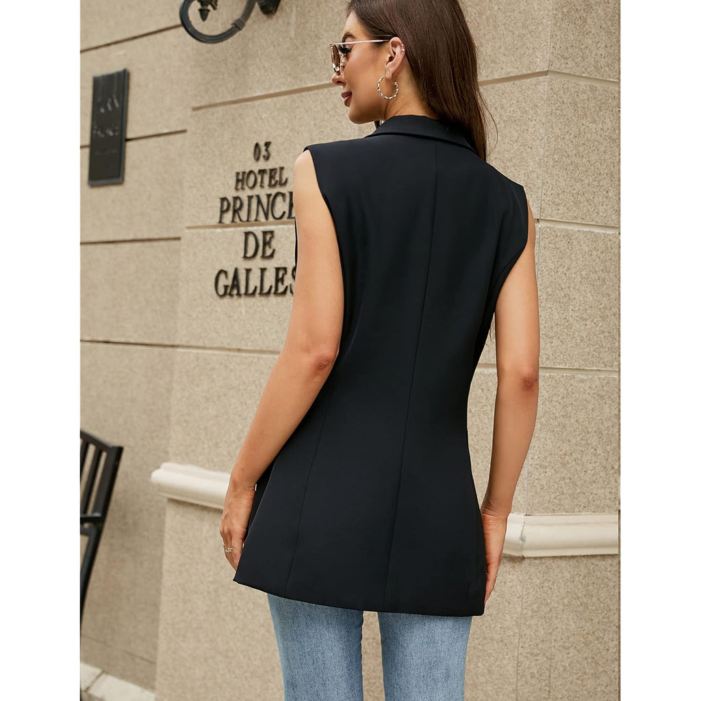 Women'S Sleeveless Vest Blazer Fully Lined Spring Casual Open Front Work Office Tops Jacket Pockets