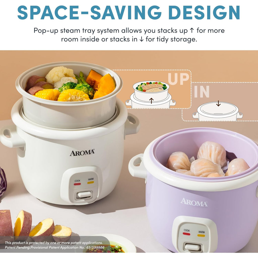 Aroma® Corecoat Rice Cooker With Pop-Up Food Steaming Basket (4 Cups Cooked, 2 Cups Uncooked, 1 Qt)