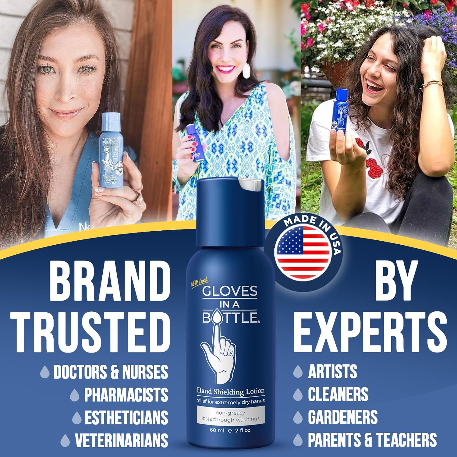 Gloves In A Bottle Shielding Lotion for Nurses – Protective Barrier Hand Lotion for Dry, Cracked Hands | Non-Greasy Moisturizer for Frequent Hand Washing | Travel Size for Healthcare Workers | 2 oz