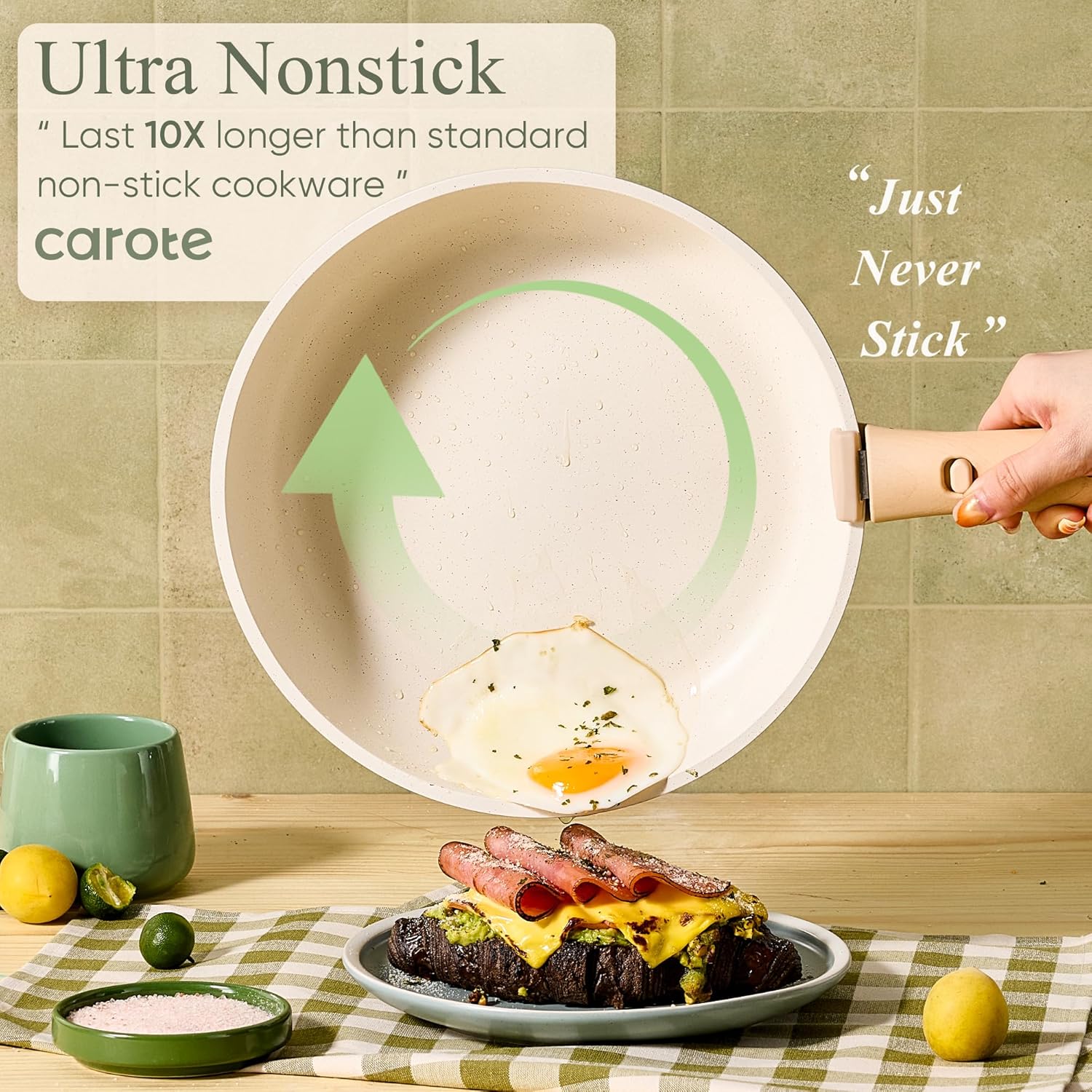 CAROTE Pots and Pans Set, Nonstick Cookware Set Detachable Handle, 19pcs Induction Kitchen Cookware Sets Non Stick with Removable Handle, RV Cookware Set, Oven Safe, Sage Green