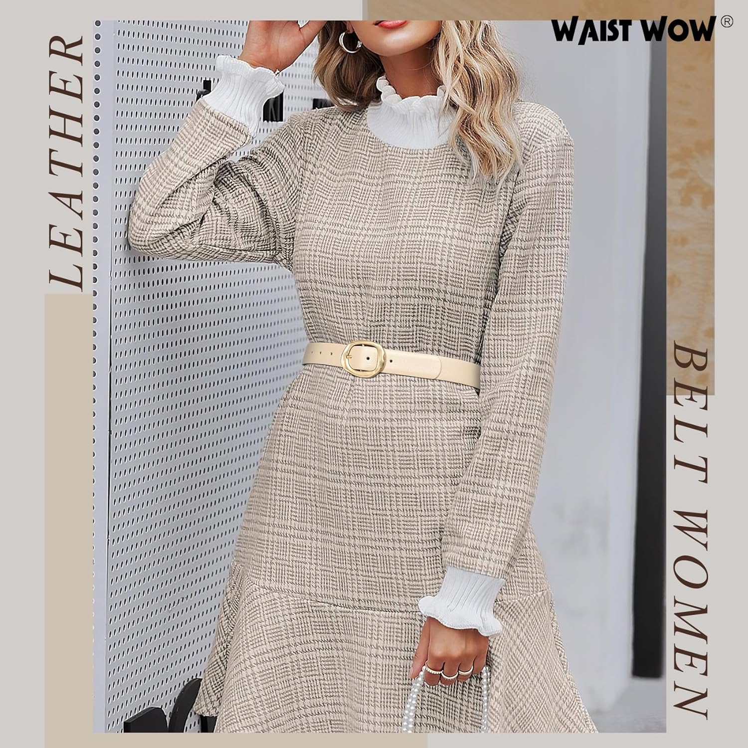 3 Pack Women Belts for Jeans Pants Dresses Ladies Leather Belt Fashion Waist Belt with Liquid Shapes Gold Buckle