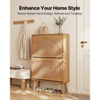 Vevor Shoe Cabinet With 2 Flip Drawers, Shoe Storage Cabinet For Entryway, Free Standing Shoe Storage Organizer With Rattan Doors For Heels, Boots, Slippers In Hallway, Living Room