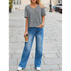 Cicy Bell Womens Summer V Neck T Shirts Casual Short Sleeve Flowy Tops Cute Loose Fit Basic Tees