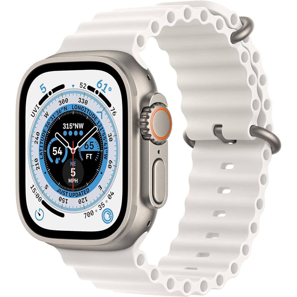 Apple Watch Ultra [GPS + Cellular 49mm] Titanium Case with White Ocean Band, One Size (Renewed Premium)