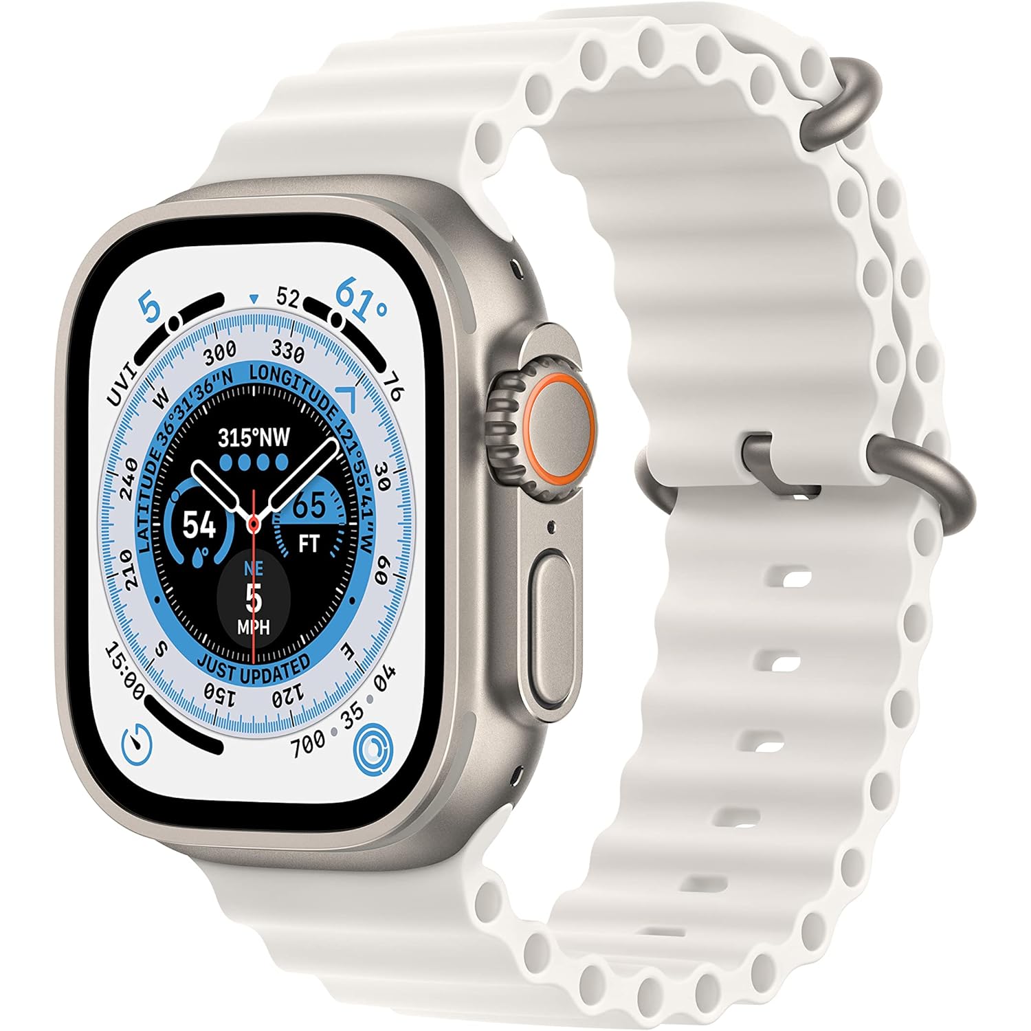 Apple Watch Ultra [GPS + Cellular 49mm] Titanium Case with White Ocean Band, One Size (Renewed Premium)