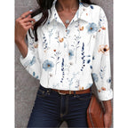 Womens Button Down Shirts Oversized Long Sleeve Floral Printed Blouses Casual Work Tops Drop Shoulder Outfit Clothes