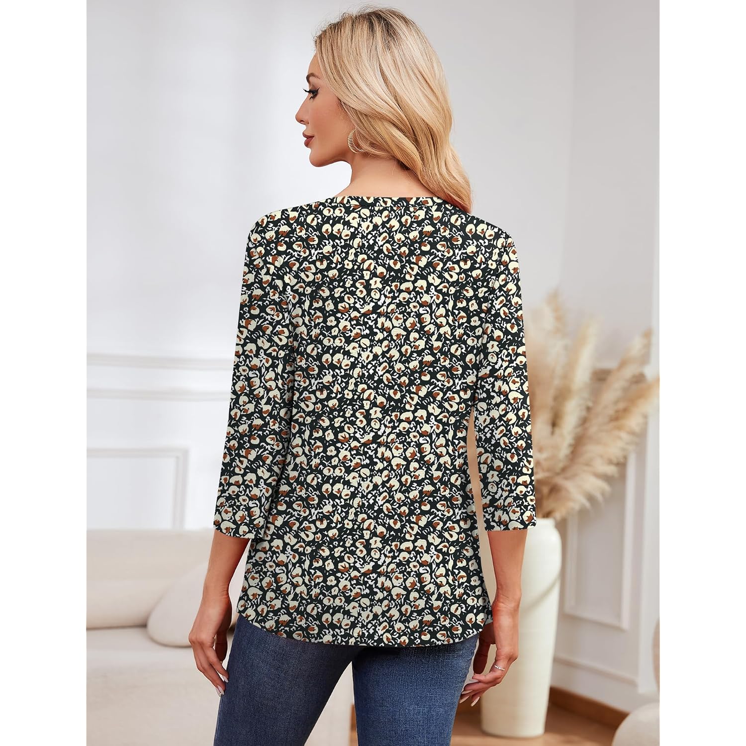 Lomon 3/4 Length Sleeve Womens Tops Casual Crewneck Pullover Tunics Summer Cute Blouses Fashion 2026