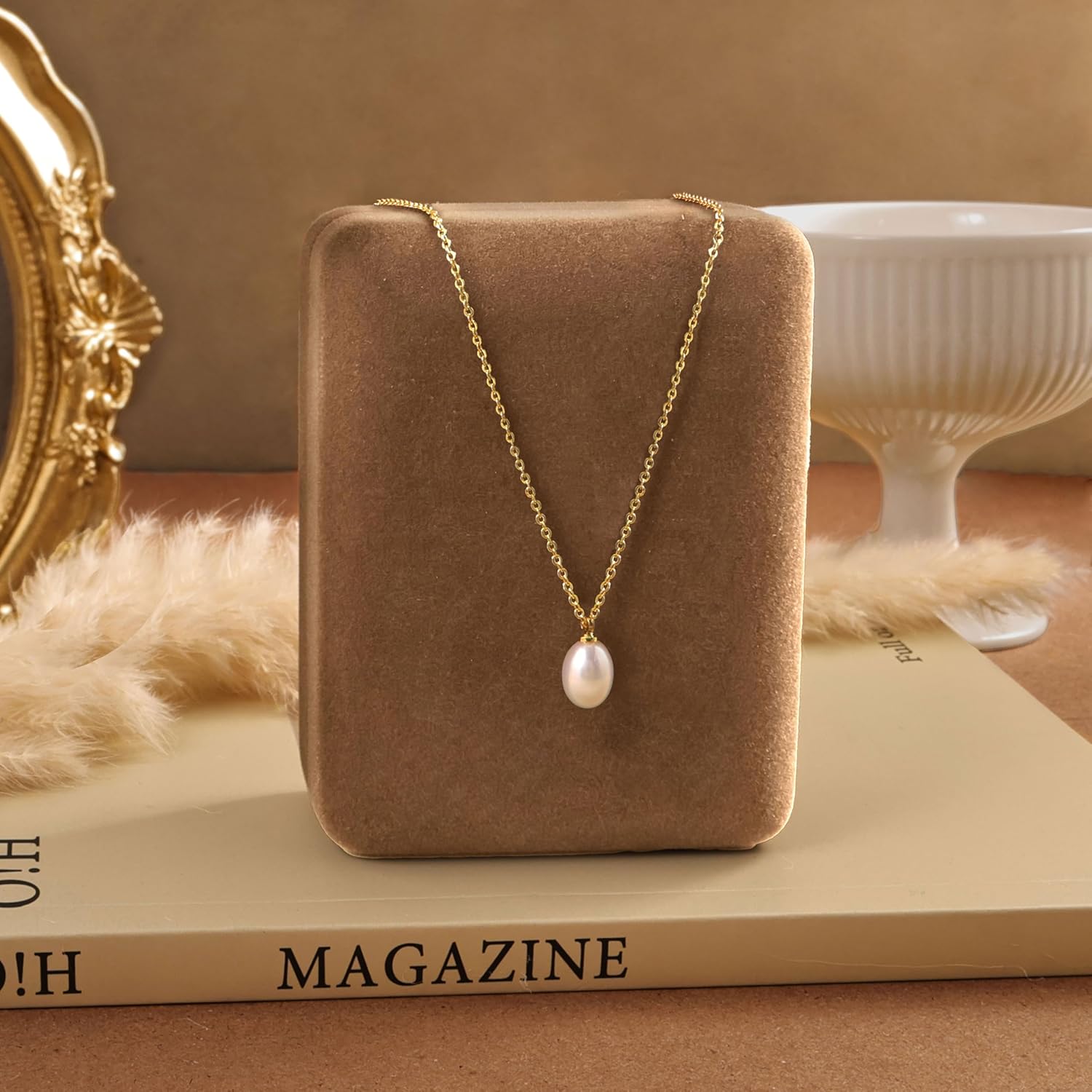Pearl Necklace for Women Trendy,14k Gold Plated Necklace Dainty Wedding Necklace Small Cute Choker Necklace Gold Prom Drop Necklace Vintage Waterproof Jewelry for Women Prom Jewelry Fashion Gifts
