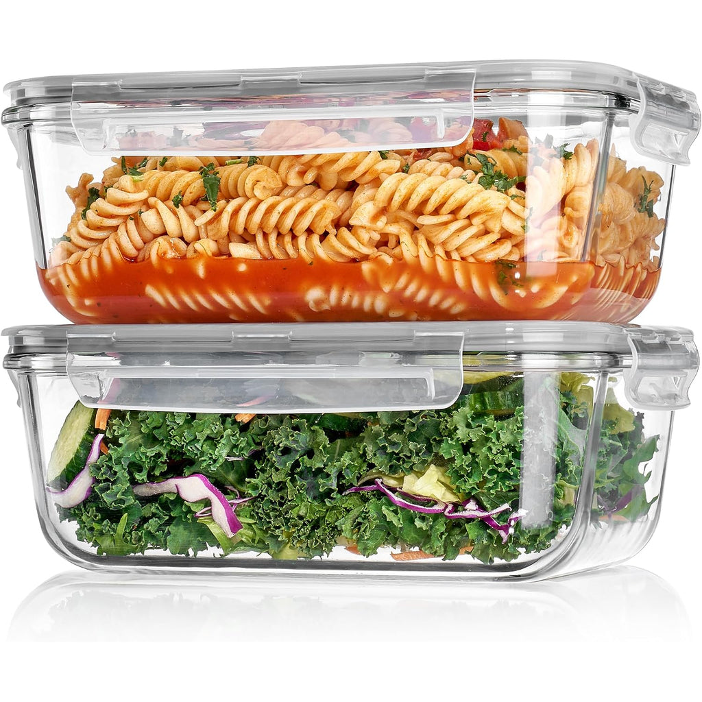 Vtopmart 2Pack 1860Ml/63Oz Large Glass Storage Containers With Lids, Meal Prep Food Container Set With Snap Airtight Lid For Baking, Microwave, Oven, Leak Proof, For Freezer, Dishwasher, Grey