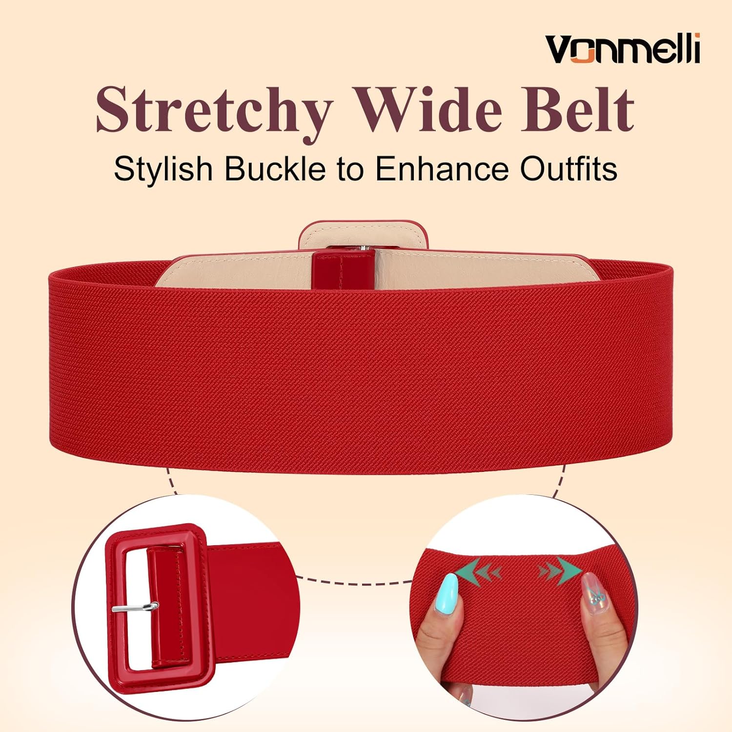 VONMELLI Stretchy Wide Women Belts Elastic Vintage Belts for Women Fashion Ladies Waist Belt for Dress
