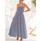 Cupshe Womens Summer Maxi Dress Casual Sleeveless Square Neck Striped Beach Long Dress With Pockets
