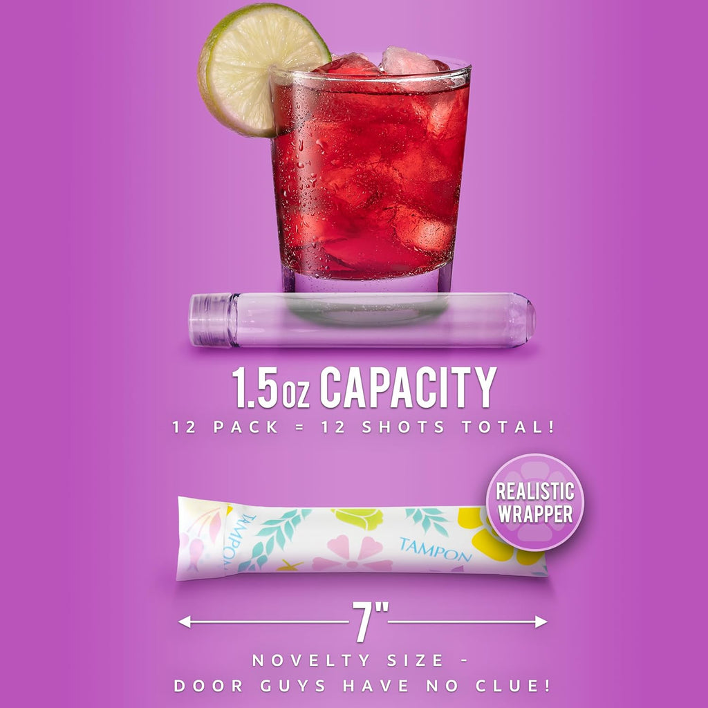 GoPong Tampon Flasks 12 Pack (18 oz Total) - Hidden Alcohol Travel Flasks for Women - Secret Liquor Containers for Nightclubs, Festivals, Cruises, and Sports Events – Includes Funnel & Spout