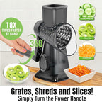 Cheese Grater Hand Crank Rotary Vegetables Shredder With Handle | 3-In-1 Graters, Interchangeable Blades, Non-Slip Base, Multifunctional Slicer