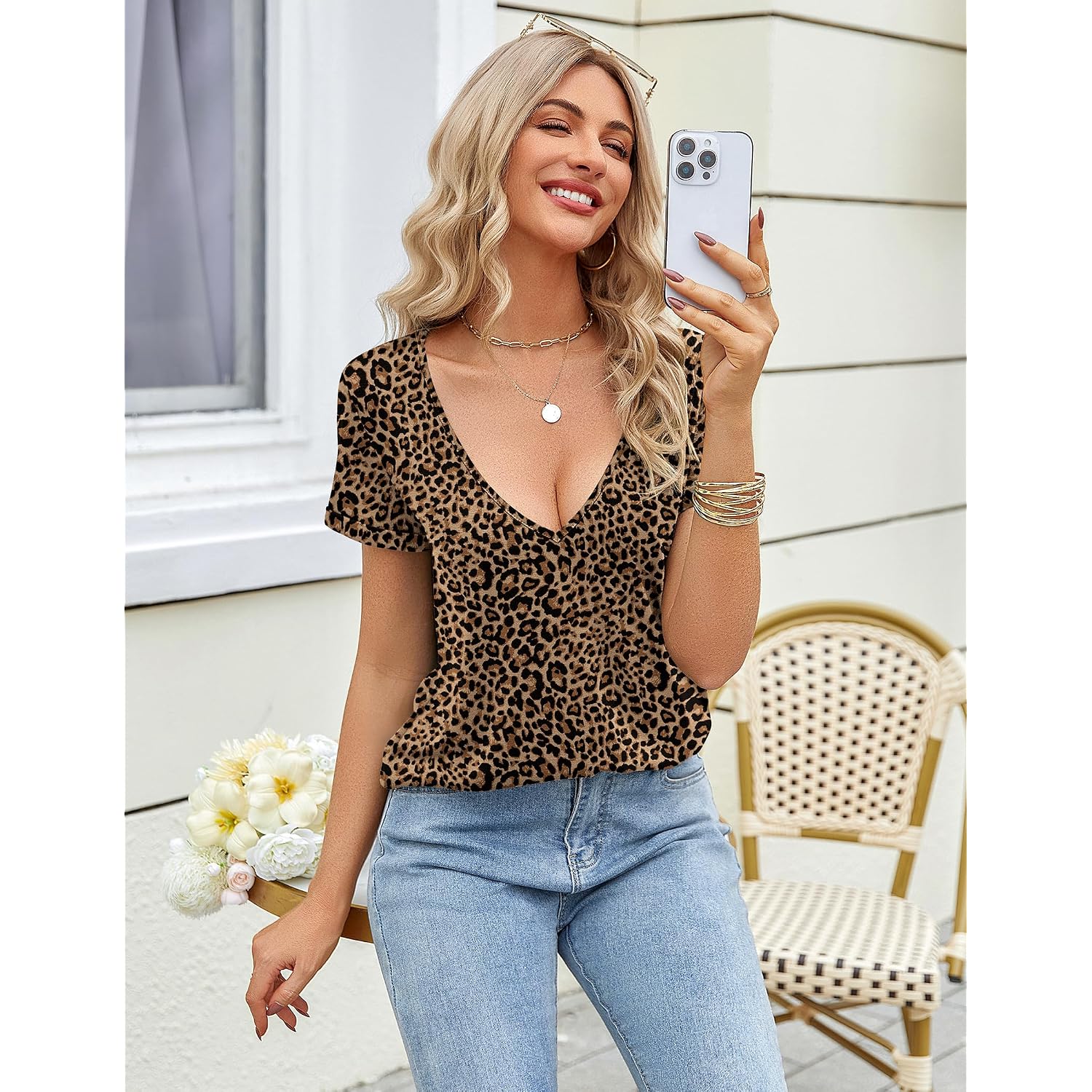 Zeagoo Sexy Tops For Women Deep V Neck Shirts Summer Low Cut Top Short Sleeve Tshirts Trendy Clothes Fashion Clothing