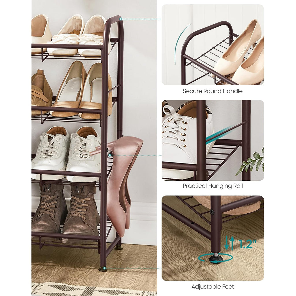 Songmics Stackable Shoe Rack, 4 Tier Metal Shoes Rack Storage Shelf, Holds Up To 16 Pairs Shoes, Adjustable Slanted Shelves Tower Organizer For Closet Entryway Small Spaces, Bronze