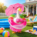 Mastom Porch Goose Outfits Fits 23" Statue Summer Outfits With Hat Swim Ring And Parasol Hawaiian Porch Goose Clothes Costume For Outdoor Patio Yard Decor