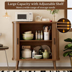 Sideboard Buffet Cabinet With Sliding Door, 31.5" Wide Fluted Modern Accent Storage Cabinet With Adjustable Shelves, Wood Coffee Bar Buffet Console Table For Kitchen, Dining Room, Living Room, Walnut