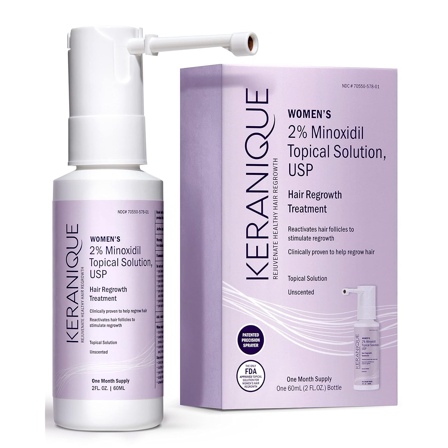 Keranique Hair Regrowth Treatment for Women - 2% Minoxidil for Hair Growth & Thickening - Topical Solution Scalp Treatment for Hair Loss & Thinning w/ Precision Spray Applicator - 2 Fl Oz