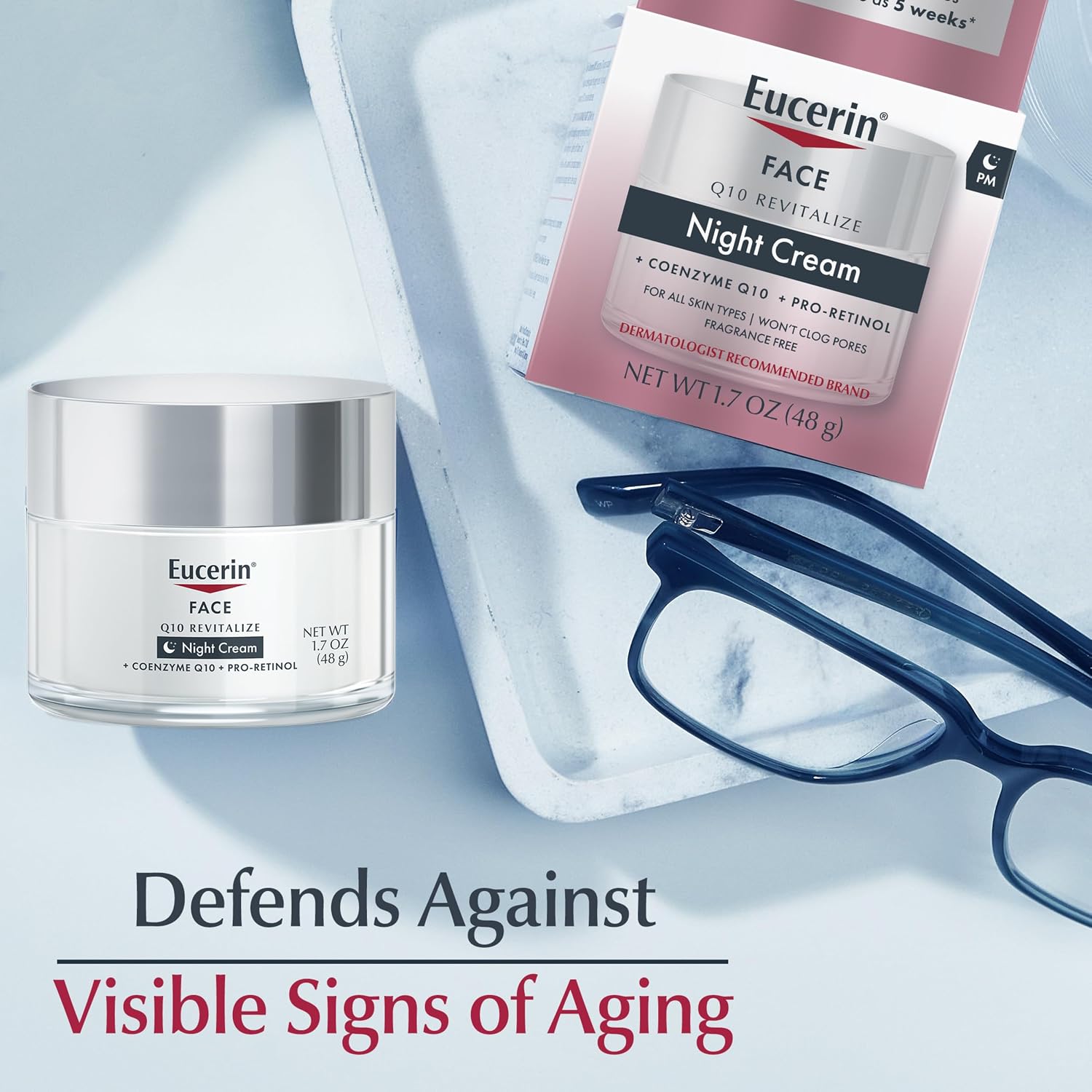 Eucerin Q10 Anti-Wrinkle Night Cream + Pro-Retinol, Facial Cream For Sensitive Skin, 1.7 Oz Jar