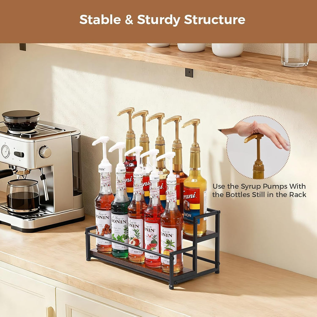 Coffee Syrup Rack Organizer, 2 Tier 10 Bottles Holder Stand For Bar | Coffee Syrup Liquor Bottle Display Shelf Bar Shelf Stand Countertop Rack For Syrup, Wine, Spice