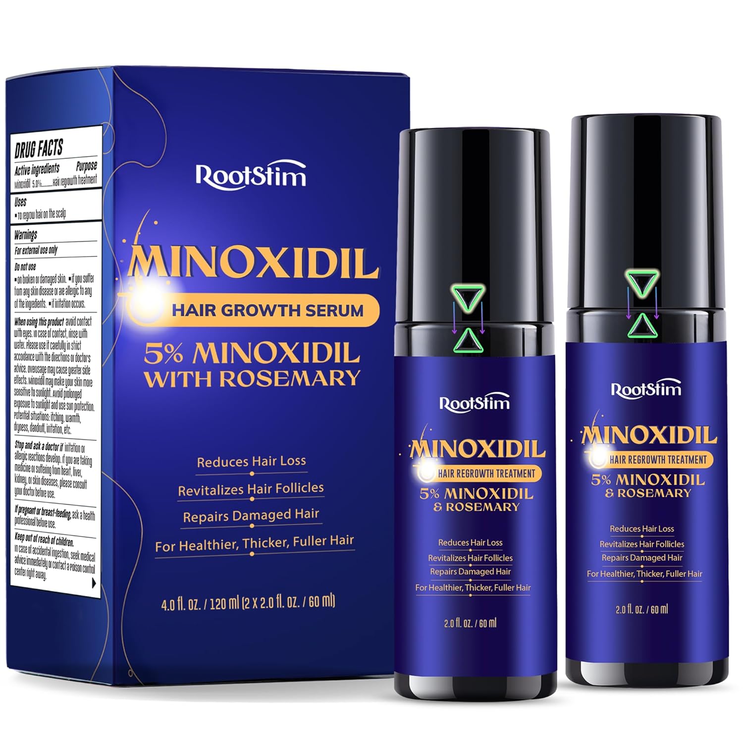 5% Minoxidil Hair Growth for Men and Women: 2-Pack Extra Strength Minoxidil Hair Loss Treatment Serum with Rosemary for Faster Stronger Thicker Hair Growth - 4 FL OZ
