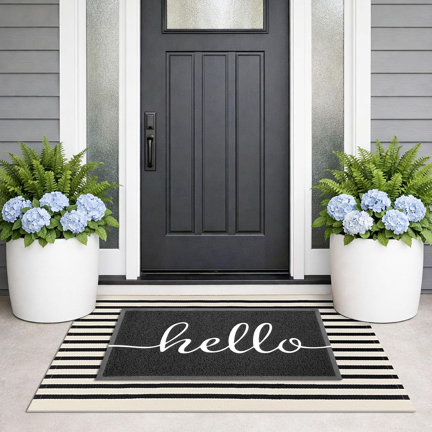 KILOCOCO Beige Striped Rug 2.3'x3.6' Indoor Outdoor Rugs Front Door Mat Hand Woven Cotton Washable Striped Layered Doormats for Front Porch/Kitchen/Farmhouse/Entryway/Patio