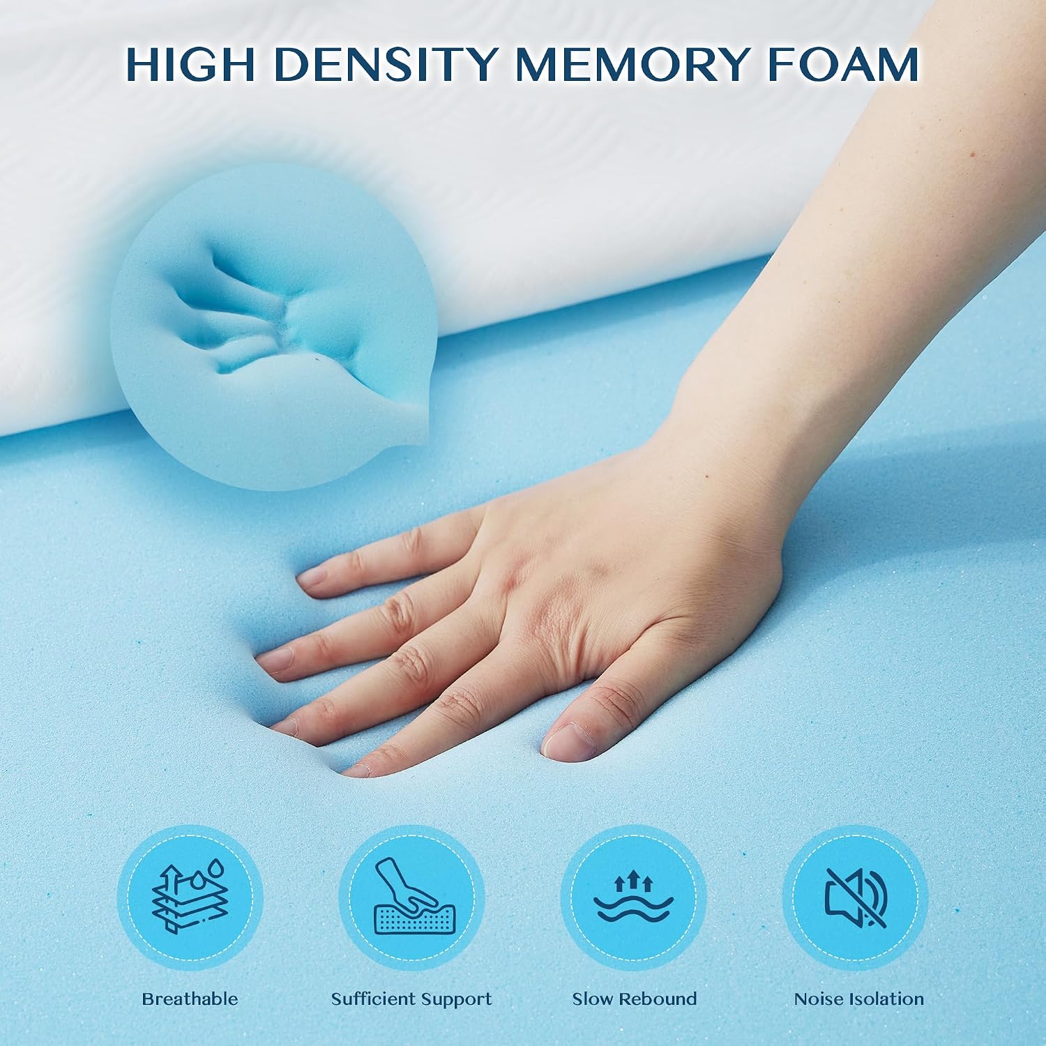 Masvis 3 Inch Queen Memory Foam Mattress Topper, Ventilated Gel Mattress Topper For Back Pain Relief, Certipur-Us Certified, Removable Washable Cover, Wave Pattern Bed Topper,White