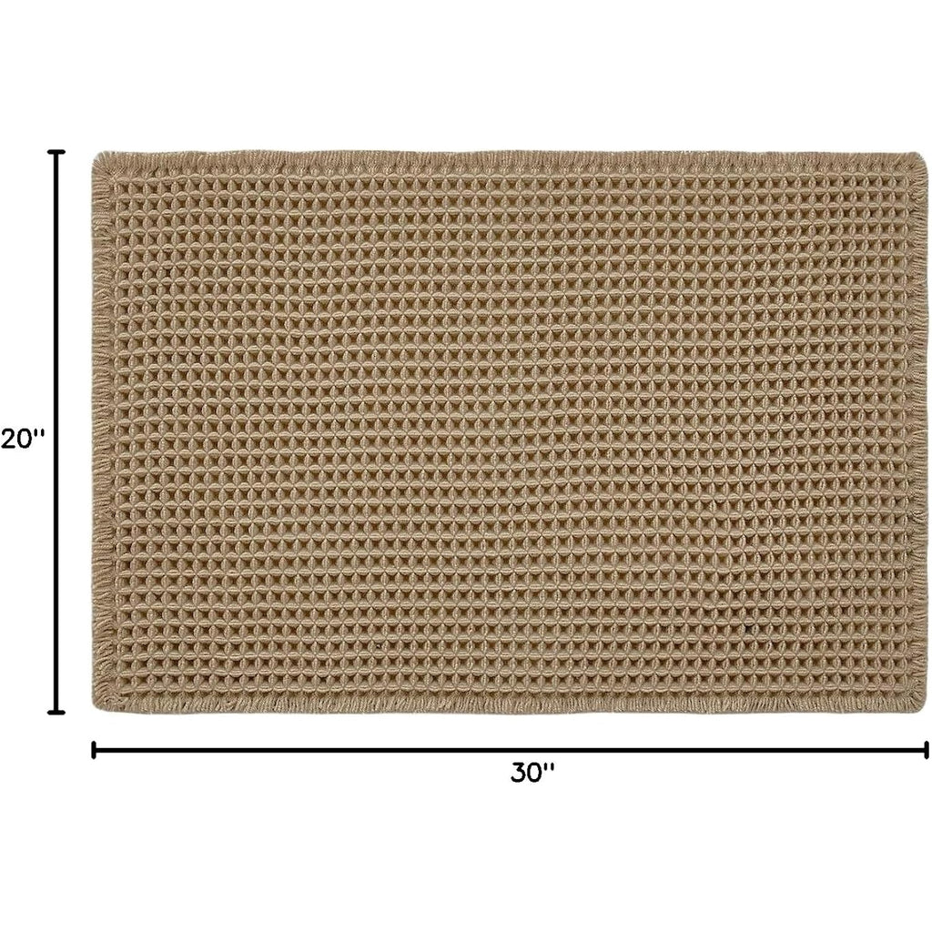 TYUU Waffle Bath Mat, Boho Bathroom Rugs Non Slip Washable Super Absorbent Quick Dry Farmhouse Bathroom Decor, 30"x20" Khaki