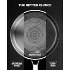 Frying Pans Non Stick, Hybrid Ceramic With Lid, 12 Inch Tri-Ply Stainless Steel Skillet, Non-Toxic, PFAS/PFOA/PTFE Free, Metal Utensil Safe, Dishwasher & Oven Safe