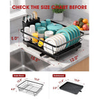 Sakugi Stainless Steel Dish Drying Rack for Kitchen Counter, Sink Organization and Storage Essentials with Silverware & Utensil Holder, Home and Apartment Decor, 12''W x 15.5''L, Black