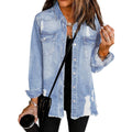 Dokotoo Women'S Oversized Denim Jacket Casual Long Sleeve Denim Shirts Distresse Jean Jacket