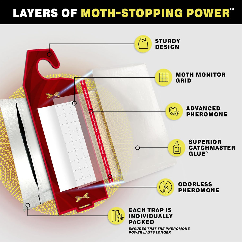 Catchmaster Clothing Moth Traps With Premium Extra Strength Odorless Pheromone Technology – Red, Xl, Extra-Strength Glue – Traps & Targets Casemaking And Webbing Moths - 6-Pack