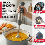 Mueller Multistick 5-In-1 Immersion Blender Handheld,12 Speed Hand Mixer-Turbo Boost,Heaviest Duty Copper Motor,Titanium Reinforced Blades Hand Blender,Milk Frother Wand,Whisk,Beaker,Chopper,Grey