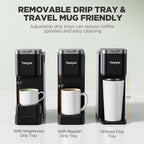 Tastyle Single Serve Coffee Maker with Built-in Detachable Milk Frother, Iced and Hot Coffee Machine for K Cup & Grounds, 40oz Removable Water Reservoir, 6 Cup Sizes, Fits 7.3" Travel Mug, Black