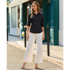 Button Down Shirts for Women: Slim Fit Stain Shield 3/4 Sleeve Dress Shirt Formal Work Button Up Blouses