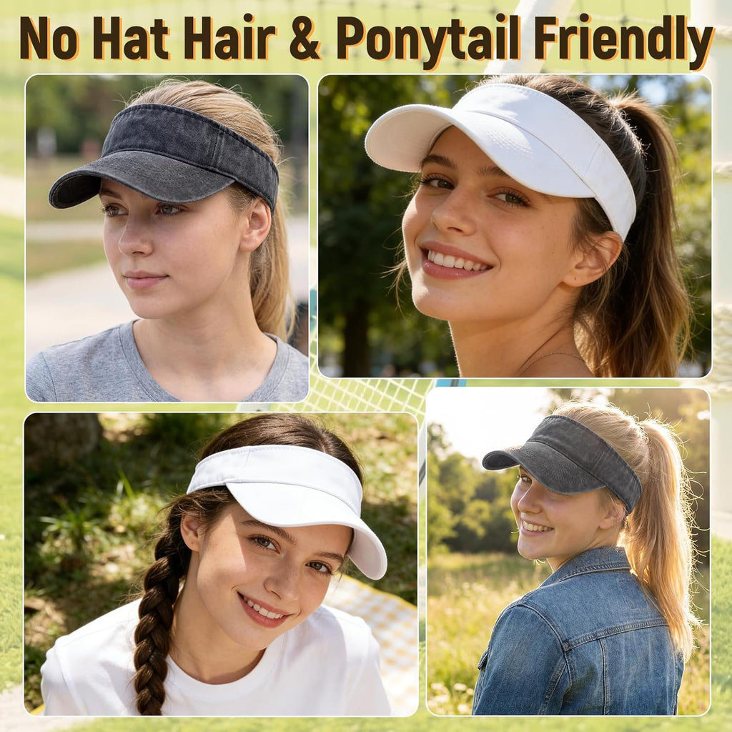 Comfortable Breathable Sun Visors for Women-Cotton Structured Brim Pontail Visor Hats for Casual,Walking,Beach