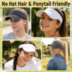 Comfortable Breathable Sun Visors for Women-Cotton Structured Brim Pontail Visor Hats for Casual,Walking,Beach