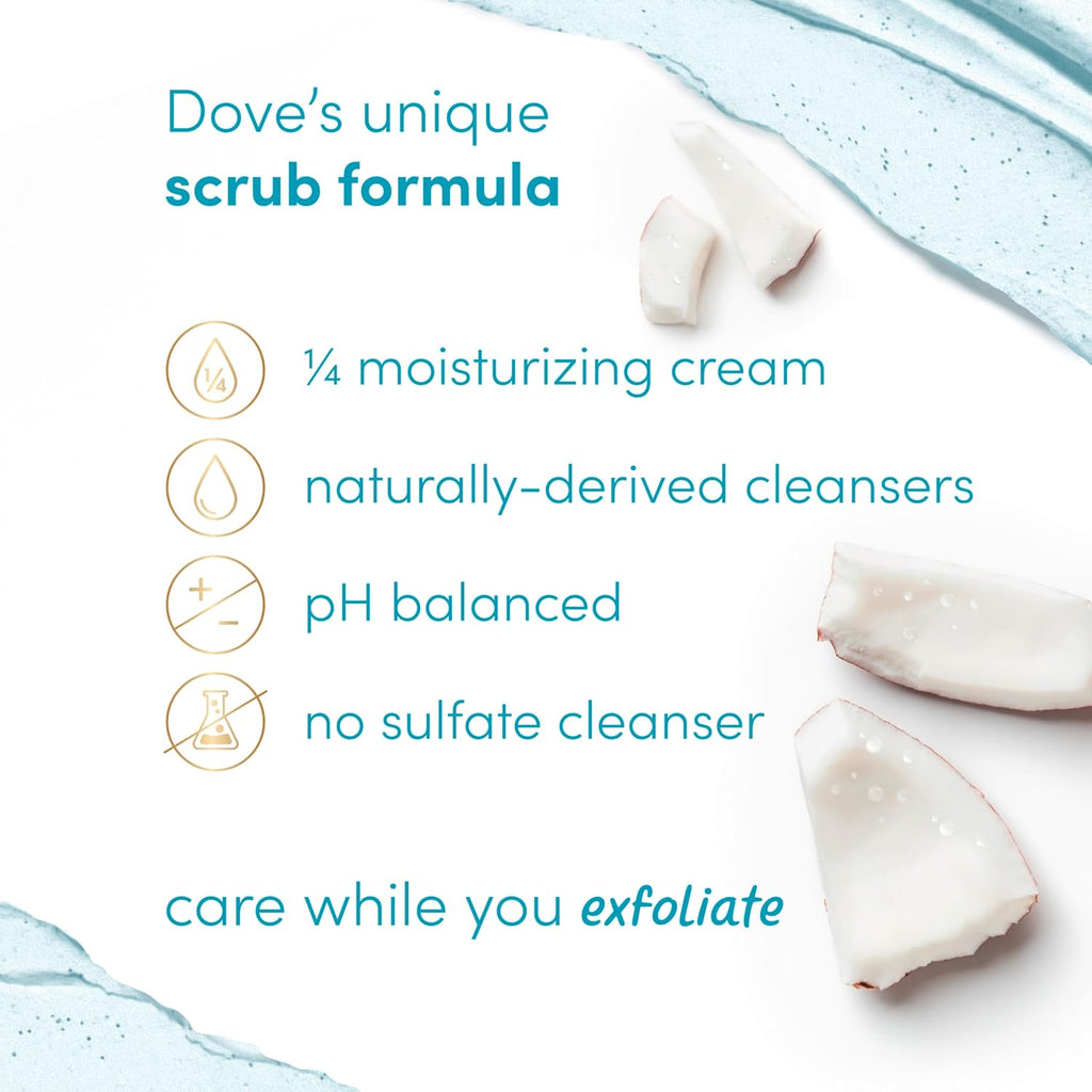 Dove Moisturizing Body Scrub – Coconut & Lime, Ph‑Balanced Whipped Texture, Skin‑Renewing Exfoliator, 15 Oz